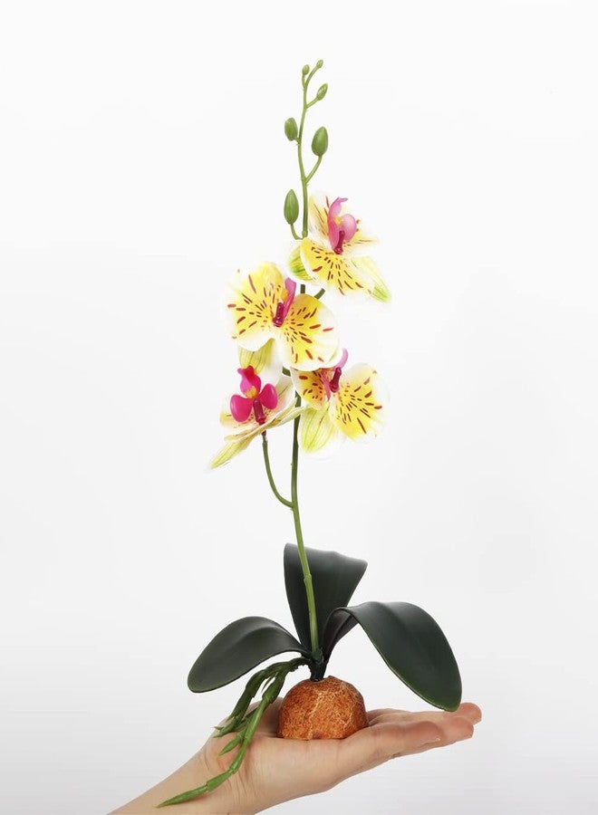 WOLEDOE Fake Orchids Artificial Flowers, Reptile Terrarium Decor Plants, Bearded Dragon Tank Habitat Accessories fit Crested Gecko Leopard Lizard Chameleon Ball Python Snake Frog - White - Image 3